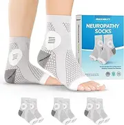BraceAbility Neuropathy Socks (Pair) - Peripheral Neuritis Compression Diabetic Toeless Foot Sleeves for Nerve Damage Pain in Feet, Ankle Gout, Plantar Fasciitis Relief Brace for Men and Women