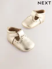Gold Leather Baby T-Bar Shoes (0-24mths) (E66632) | $26