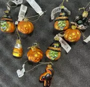 Hallmark Halloween Glass Ornaments Lot 9 Pumpkins, Which’s, Candy Corn & Cats