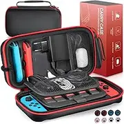 Euqvunn Case Compatible with Nintendo Switch/OLED, Hard Carrying Case for Nintendo Switch Consoles and Accessories, Suitable for Joy-Con & AC Adapter, with 8 Pieces Joystick Caps (Black)