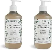 I Love Naturals Lime, Ginger & Cardamon Hand Wash, Natural Oils Of Cardamon, Ginger & Sage, Gently Removes Impurities, Refreshing & Cleansing Formula, 100% Recycled Bottle & Vegan-Friendly - 2 x 19.91 fl oz