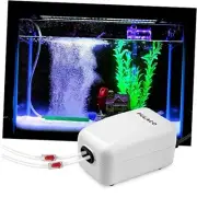 Dual Outlet Aquarium Air Pump, Quiet Oxygen Pump with Accessories for 10 to