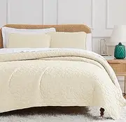 [Southshore Fine Living, Inc.] Oversized Quilt Bedding Set Lightweight, Prewash Soft Coverlet Bedspread 3-Piece with Two Matching Shams (108 in Wide x 98 in Long), King/California King, Pebble Cream