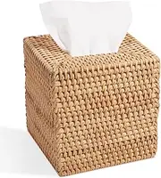 Livelab Rattan Tissue Box Cover, Square Hand Woven Natural Wicker Tissue Box Holder, Decorative Facial Napkin Holder Tissue Box Organizer Dispenser | Natural