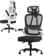 Office Chairs Ergonomic Office Chair, High Back Mesh Desk Chair, Flip-up Computer Chair with Lumbar Support and Height Adjustable for Adults, Home Executive Office Chair, Comfy, Black-White
