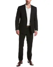 Canali Wool Suit with Flat Front Pant 46 Grey