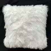 Tahari White Silver Tinsel Faux Fur Throw Pillow Luxury Holiday Decor 20”x20”