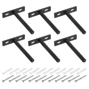 6Pcs 4 Inch Wall Mounting Floating Shelf Bracket Blind Shelf Support, Black