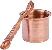 Nature Blaze Hindu Pooja Lota and Spoon (Achman) Set - Handmade Pure Copper Cup - 2.3" x 2" Inches Approx