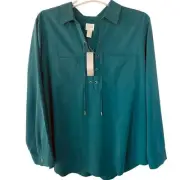 NEW Chico’s Green Cris Cross Tie front Blouse soft silky size XL