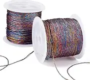 Beadthoven 2 Rolls Metallic Cord Twine, Colorful Thread String for Bracelet Making Rainbow Jewelry Braided Thread Rope 9-Ply Embroidery Thread Floss for Gift Wrapping Home Décor Upholstery Curtain