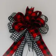 Red and Black Buffalo Check and Houndstooth Christmas Bow