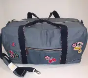 Vera Bradley Large Travel Duffel Bag Patches Denim Blue Chambray Detach Strap