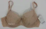 NWT Chantelle C11A20 Spirit" Multi-Part Soft Cup Full Figure Lac Bra Beige 38DDD