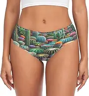 [RPLIFE] Colorful Succulents Cactus Women's Brief Underwear, Breathable Underwear, Comfortable Soft Underwear Women, Colorful Succulents Cactus, X-Large, Colorful Succulents Cactus, X-Large