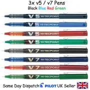 3x Pilot Hi-Tecpoint V5 / V7 - Liquid Ink Roller Ball Pen Black Blue 0.5 / 0.7