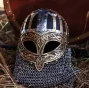 X-Mas Viking Helmet Armor Steel Etched Viking Helmet With Chainmail Father Gift