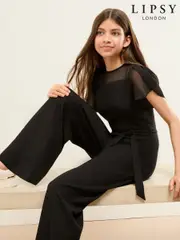 Lipsy Black Mesh Yoke Jumpsuit (5-16yrs) (H29643) | $74 - $92