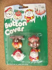 Chirstmas Button Covers - set of 4 Rudolph Snowman Elf Santa Claus shirt jacket