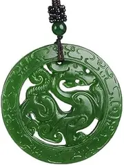 [JHBTANADFEL] Chinese Jadeite Necklace， Jade Pendant Double Side Hollow Dragon Pendant Hand Carving Necklace Fashion Amulet Luck Men,