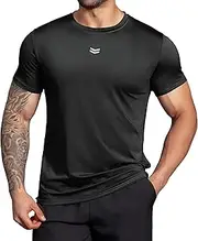 [Boyzn] Men's T-Shirt with Reflective Stripes and Ventilation Performance - Moisture Wicking Quick Dry for Fitness, Running, Basketball, Black, S