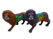 Talavera Lion Animal Sculpture Cute Mexican Pottery Folk Art Home Decor 7.75"