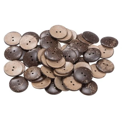 50pcs Sewing Button 30mm 4 Holes Wooden Round Craft Buttons, Brown