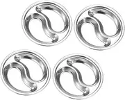 Ipetboom 4Pcs Dual Grid Stainless Steel Condiment Plates for Kitchen Multi Function Snack Dishes for Appetizers Seasonings and Sauces Stylish Round Design for Home Restaurant and BBQ Use