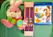 EASTER TAPER CANDLES New with Stuffed Pink Bunny Rabbit & Blu-Ray Movie HOP