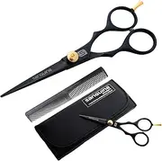 Professional Hair Scissors, Hairdressing Scissors, Barber Scissor Suitable for All Hair Cutting, Black, 5.5 inch - Includes Presentation Case, Tip Protector, Hair Comb