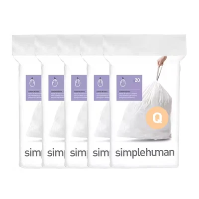 50-65L Code Q 100Pk Custom Fit Kitchen Trash Bag Liners in 5 Quick-Dispense Pack