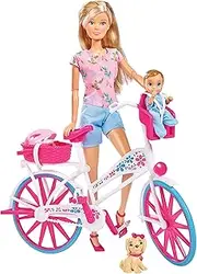 Steffi Love Bike Tour Playset – Fashion Doll with Bicycle, Baby Seat, Dog Basket, Helmet & Accessories – Outdoor Pretend Play Toy for Kids Ages 3+