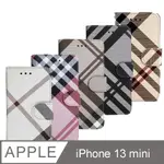 AGUCHI亞古奇 APPLE IPHONE 13 MINI 5.4吋 英倫格紋經典手機皮套 側掀磁扣支架式皮套 5色可選