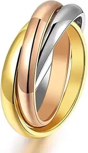 [JAJAFOOK] Women's Stainless Steel Gold Silver Rose Triple Band Interlocked Rolling Ring, US Size 05-09