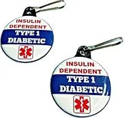 [UltraBeatusDesigns] Insulin Dependent Type 1 Diabetic Medical Alert Tag 2pcs Zipper Pull Charm 1.25 inches for Bag, Backpack Red, Blue, Red, Blue, One_Size