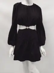 MOSSMAN Streamline Mini Dress AU 6 Poplin Cutout Crop Top Skirt Ring Zip Black