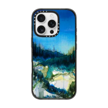 iPhone 16 Pro Impact Case MagSafe Compatible NATURE REIGNS SUPREME 2, FOREST TREES BLUE GREEN WATERCOLOR ABSTRACT PAINTING