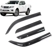 Auto Side Window Wind Deflectors Visors Black Rain Guard Door Visor Vent Shades Dark Black Compatible with Nissan Navara D40 NP300 2004-2020(Compatible with D40 2004-2015)