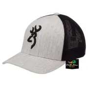 NEW BROWNING COLSTRIP MESH BACK FLEX FIT BALL CAP HAT BUCKMARK LOGO HEATHER