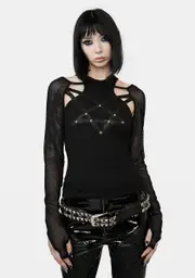 [Devil Fashion] Pentagram Mesh Sleeve Top