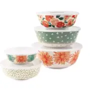 Ten (10) Pc. Nesting Bowl Set ~ Melamine ~ CREAM ~ Multi-Colored ~ HV0215-510CR