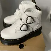 Dr. Martens Women's Size 7 Devon Heart Buckle Platform Boots White Milled Nappa