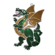 Vintage Handmade Stained Glass Mythical Flying Dragon Suncatcher Ornament Green
