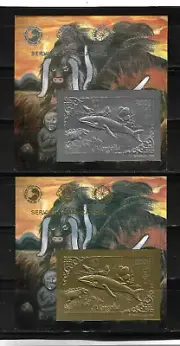 MONGOLIA 1993, BLOQUE 222/23 PECES, MARIPOSAS, DINOSAURIOS, PLATA/ORO. MNH.
