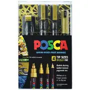 POSCA Paint Markers Assorted Sizes Gold 4 Pack