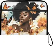 YMXFXP Expandable Filing Folder Woman African Butterfly, 13-Pocket Funny Cute Design with Sticky Labels, A4 Letter Size Document Organizer for Office, School, Boys, Girls