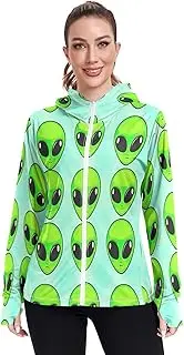 [RPLIFE] Green Alien Heads Active Jacket Upf 50+, Long Sleeve Zip up Outdoor Shirt