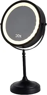 MIRRORVANA Ultra Zoom 20X Magnifying Lighted Makeup Mirror - 20X & 1X Dual Sided LED Make Up Mirror with 3 Lighting Modes, Rechargeable Battery with USB Cable - 8" Wide & 15" Tall (Black)