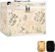 VNIMTI Portable Makeup Box, Vanity Case with Mirror, Cosmetic Storage Box with Trays, Makeup Box Organiser for Vanity, Travel Makeup Train Case (Retro Stamp - L)