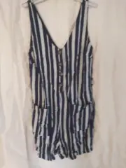 RIVER ISLAND STRIPE NAVY/WHITE WOMEN JUMPSUITE SIZE 10